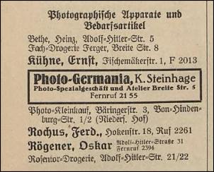 Klicken Sie auf die Grafik fr eine grere Ansicht 

Name:	Fotogeschäfte u. fotografische Bedarfsartikel TB 1938 Genwiki.jpg 
Hits:	9 
Gre:	51,1 KB 
ID:	9552